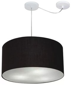 Lustre Pendente Cilíndrico Com Desvio Md-4236 Cúpula em Tecido 45x25cm Preto - Bivolt