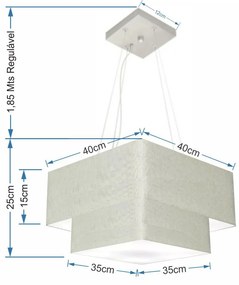 Lustre Pendente Duplo Quadrado Vivare Md-4157 Cúpula em Tecido 40x35cm Rustico Cinza - Bivolt