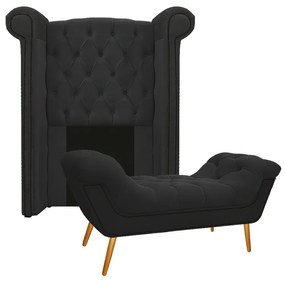Kit Cabeceira e Calçadeira Veneza 100 cm Solteiro Suede Preto - ADJ Decor