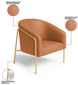 Poltrona Sala Industrial Alta Dourado Kit 2 Stella Sintético PU D03 - D'Rossi - Whisky