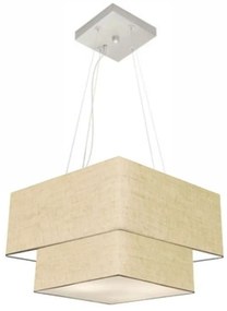 Lustre Pendente Duplo Quadrado Vivare Md-4157 Cúpula em Tecido 40x35cm Rustico Bege - Bivolt