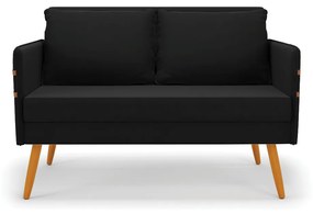 Kit 01 Namoradeira 02 Lugares e 01 Poltrona Mari Suede Preto Base de Madeira MA30