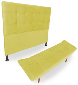Cabeceira com Calçadeira Casal 140cm Maya Suede Amarelo - Sheep Estofados - Amarelo