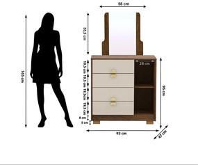 Cômoda Quarto 95cm com Espelho 1 Porta Kenia V01 - D'Rossi - Imbuia e Fendi
