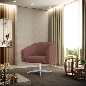 Poltrona Decorativa Giratória Cromada Stella Veludo Rosê D03 - D'Rossi