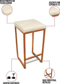 Banqueta Alta para Cozinha Industrial Kit 4 Nick Bronze e Sintético D03 - D'Rossi - Bege