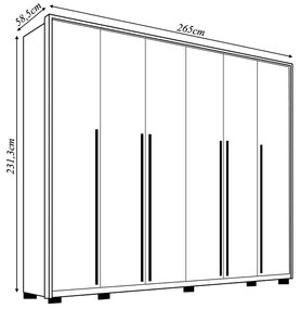 Guarda Roupa Casal Valentino 265 cm 6 Portas de Bater com 6 Gavetas MDF Freijo/OffWhite G11 - Gran Belo