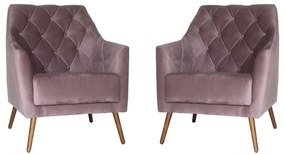 Kit 2 Poltronas Atena Decorativa Botonê Pés Palito Veludo Crepe