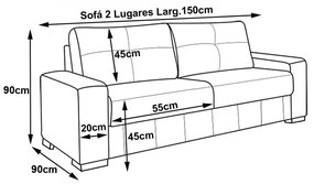 Sofá 2 Lugares 150cm Turim Couro Fendi G58 - Gran Belo
