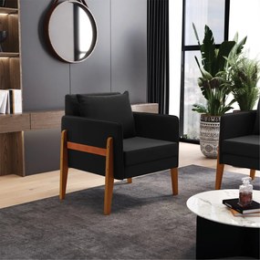 Poltrona Lana Suede Base de Madeira - D'Rossi - Preto