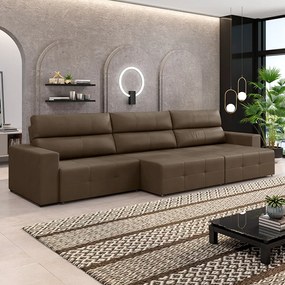 Sofá Retrátil 5 Lugares 314cm 3 Módulos Nero Couro Cappuccino G52 - Gran Belo