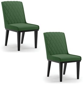 Cadeira Sala de Jantar Base Madeira Preto Kit 2 Sofia Suede D03 - D'Rossi - Verde