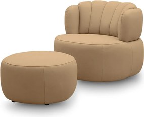 Conjunto Sala de estar Decorativo Mariele Poltrona Base Giratória em Aço com Puff Couro Nude G88 - Gran Belo