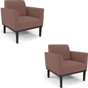 Kit 2 Poltronas Decorativas Isabella Pés Fixo em Madeira Preto Veludo Rose G19 - Gran Belo