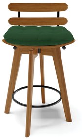 kit 04 Banquetas Giratória Costela Veludo Base Madeira MA70 - D'Rossi - Verde