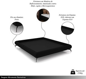 Cama King Size Avulsa Bezos Madeira Imunizada Pés em Aço Revestimento Veludo Preto G91 - Gran Belo