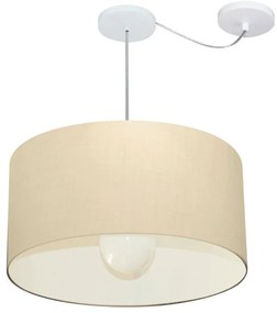 Lustre Pendente Cilíndrico Com Desvio Md-4232 Cúpula em Tecido 55x25cm Algodão Crú - Bivolt