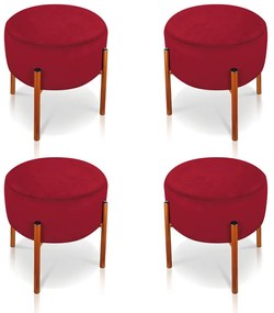 Kit 04 Puffs Iron Suede Base Metálica Cobre - Vermelho