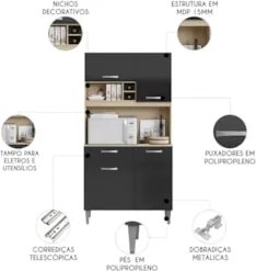 Armário de Cozinha Compacta 91cm Morgan Avena/Grafite A15 - Mpozenato