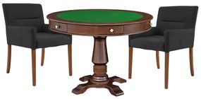 Mesa de Jogos Carteado Victoria Redonda Tampo Reversível Imbuia com Kit 2 Cadeiras Vicenza Preto Fosco G36 G15 - Gran Belo