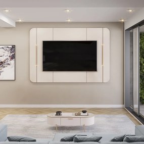Painel Decorativo Deep TV até 65" Luminárias Douradas OffWhite G18 - Gran Belo