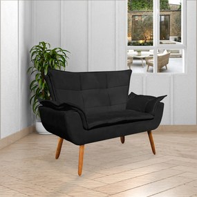 Conjunto Poltrona Puff e Namoradeira Pés Palito Charger Suede Preto G19 - Gran Belo