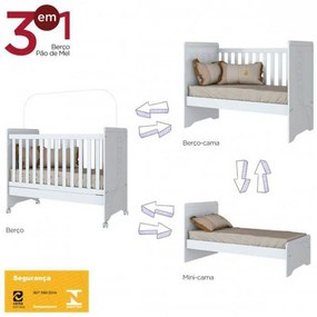 Berço 3 Em 1 Vira Mini Cama Mosquiteiro Rodinhas Em Mdf Pão de Mel