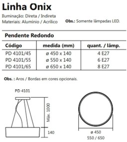 Pendente Redondo Onix Ø45X14Cm 4Xe27 Aro Recuado / Metal E Acrilico |... (AV-M - Avelã Metálico, ORV-V - Ouro Velho Escovado)