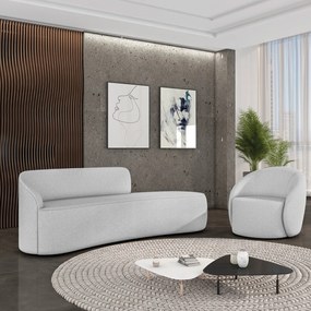 Sofá 4 Lugares Orgânico 220cm Morgan e Poltrona Lua Linho D03 - D'Rossi - Cinza
