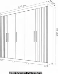 Guarda Roupa Casal 216cm Com 5 Portas Sulla Freijó/Off C01 - Mpozenato