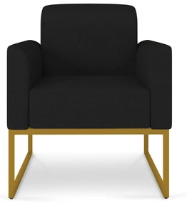 Poltrona Decorativa Isabella Base Industrial Linho Preto/Dourado G19 - Gran Belo