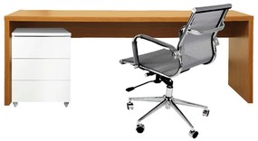 Conjunto Bancada Contemporânea Louro Freijó - 1,36m + Módulo Contemporâneo 3 gavetas Branco - 42,5cm + Poltrona Noruega Cinza