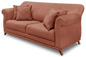 Sofá Decorativo 220cm 3 Lugares com 4 Almofadas Armstrong Veludo Cobre G63 - Gran Belo