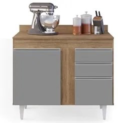 Armário Aéreo Indiana e Balcão Gabinete 100cm Luziania Castanho/Cinza