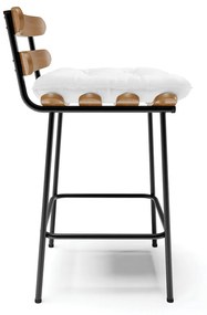 Kit 02 Banquetas Costela Corino Branco Base Metálica Preto - D'Rossi