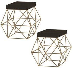 Kit 2 Puffs Decorativo Sala de Estar Base Gold Trixie Suede Marrom G41 - Gran Belo