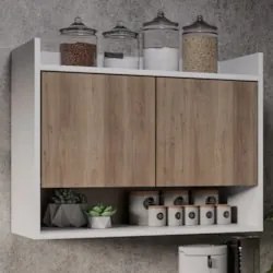 Armário de Cozinha Aéreo 71cm 2 Portas 1 Nicho Ceci Z34 Branco/Freijó