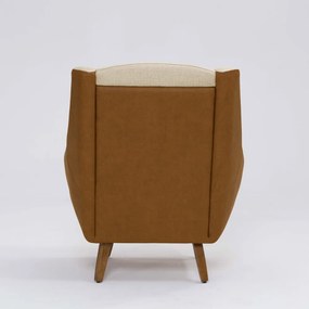 Poltrona Decorativa Mildred D07 Pés Madeira Corano Terracota e Linho Marfim - D'Rossi