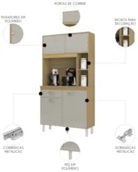 Armário de Cozinha Compacta 90cm Parisi Z46 Damasco/Off White - Mpozen