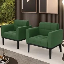Poltrona Base Madeira Preto Kit 2 Ana Suede Verde - Ibiza