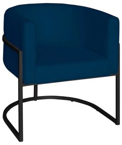 Poltrona Base Industrial Preto Sala de Estar Lety Veludo - Azul Marinho