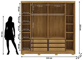 Guarda Roupa Com Espelho Pernambuco 6 Portas e 6 Gavetas Nature/Alasca - Vila Rica Móveis