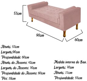 Recamier Baú Félix Solteiro 90cm Suede Rosê - ADJ Decor