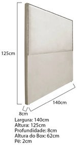 Cabeceira Casal Bali P02 140 cm para cama Box Suede - ADJ Decor