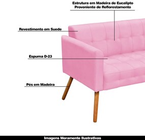 Poltrona Namoradeira Decorativa Pés Palito Karen Suede Rosa G19 - Gran Belo