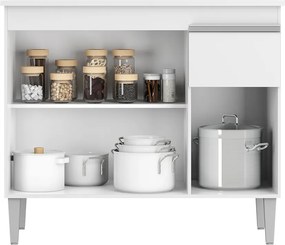 Balcão Cozinha com Tampo 100cm 3 Portas Taylla A01 - D'Rossi - Branco