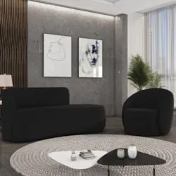Sofá 3 Lugares 180cm Wendi e Poltrona Steve Veludo Preto I01  - Mpozen
