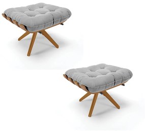 Puff Giratório Costela kit 2 Suede Cinza Base de Madeira MA30 M11 - D'Rossi