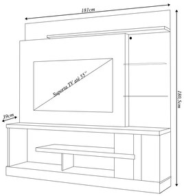 Home Theater Maxim Porta 2 Prateleiras Iluminação LED MDP até 55 Naturale/OffWhite G97 - Gran Belo