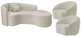 Kit Recamier Curvo Sala de Estar Inglaterra 200cm Lado Direito e 2 Poltronas Orgânica Luxo Amore Linho